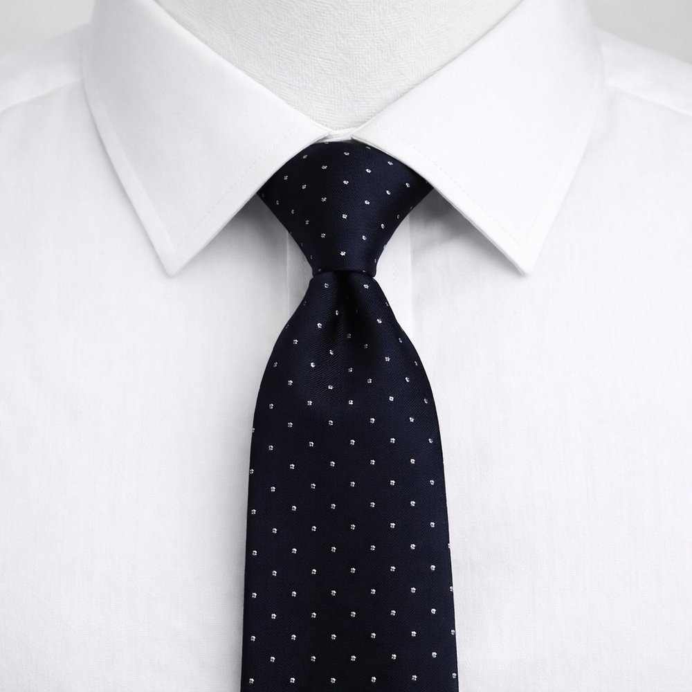 LANVIN Paris Navy Blue White Pattern 100% Silk Necktie Tie
